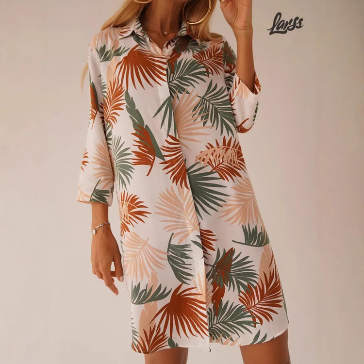 printed lapel cardigan dress to