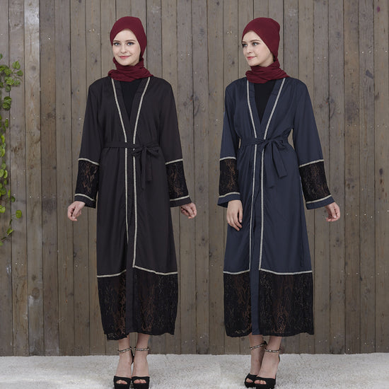 Lace Stitching Black Islamic Muslim Ethnic Fashion Long Skirt Middle East Long Skirt Robe