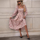 autumn floral square-neck dress